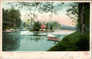 Baltimore Maryland Lake in Druid Hill Park MD c1903 Postcard Z15