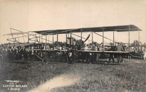 RPPC WILLARD & CURTISS BIPLANE AT OLEAN NEW YORK REAL PHOTO POSTCARD (c. 1910)