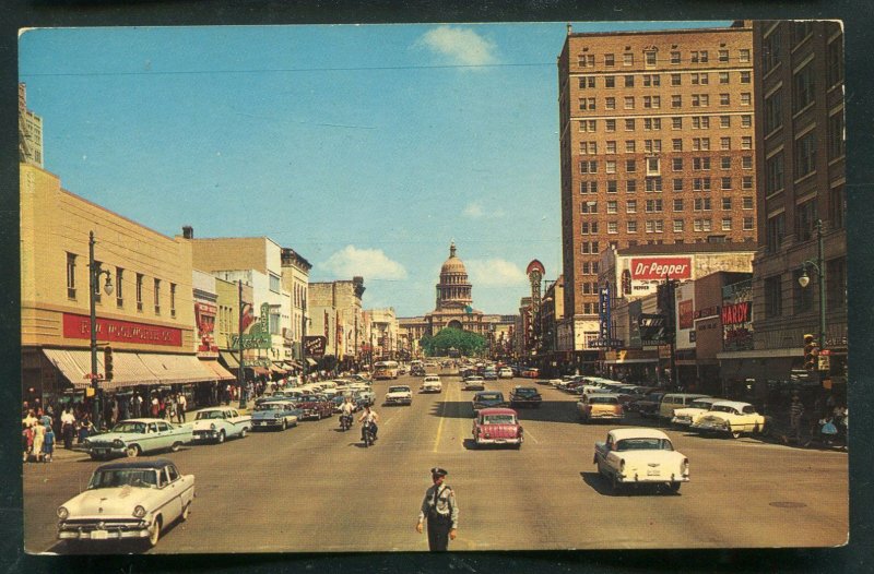 Congress Avenue street view old cars Austin Texas tx old chrome Postcard #8