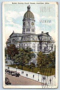 1925 Hamilton Ohio OH Vintage Postcard Butler County Court House Building Street