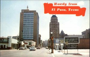 El Paso Texas TX Street Scene Visible Signs 1950s-60s Postcard