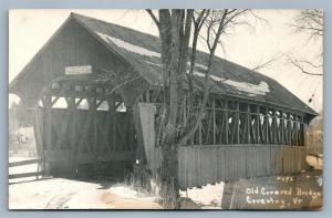 COVENTRY VT OLD COVERED BRIDGE ANTIQUE REAL PHOTO POSTCARD RPPC