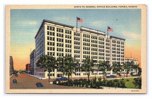 Postcard Santa Fe General Office Building Topeka Kansas Antique Automobiles