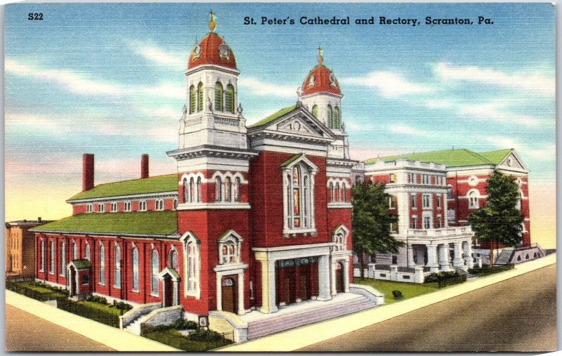 Scranton Pennsylvania PA, St. Peter's Cathedral Church & Rectory, Postcard