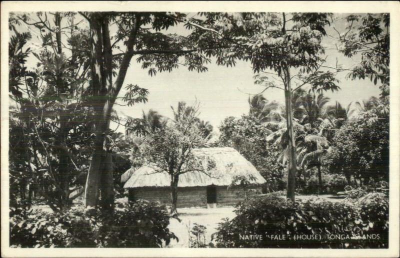 Tonga Islands Thatch Roof Home USED Real Photo Postcard Cover Stamps Cancel