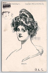 Pretty Woman Helen by Charles Dana Gibson Sketch Style Profile Art Postcard G28