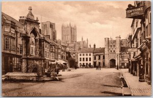 Wells Market Place England Temperance Hotel Business District Postcard