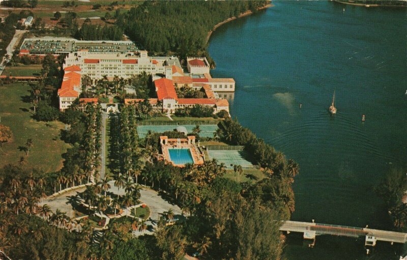 C.1957 Aerial View Boca Raton Hotel Yacht Harbor Sail Boat Postcard 10c1-506 