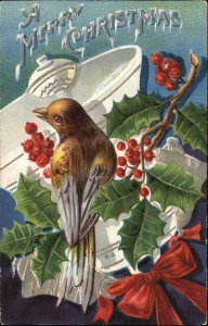 Christmas Pretty Little Song Bird c1910 Vintage Postcard