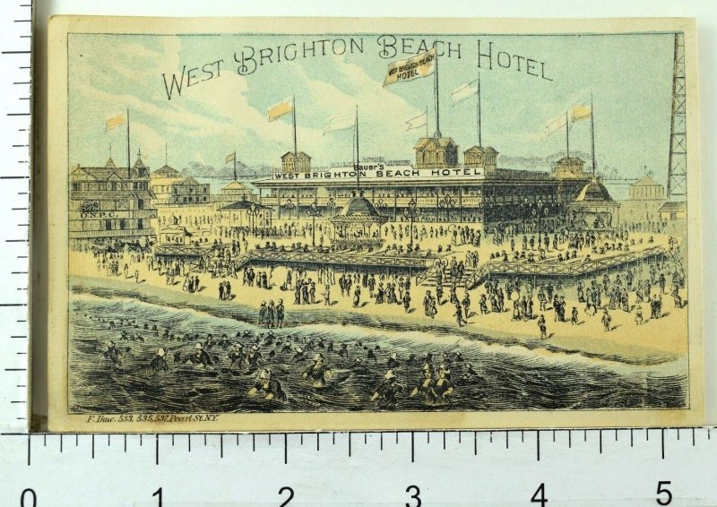 1870's-80's West Brighton Beach Hotel, Coney Island Beach Scene Trade Card F75