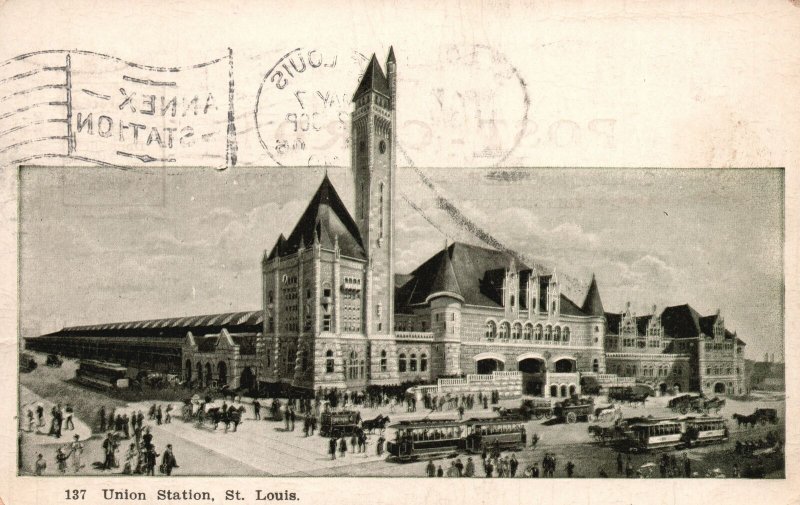 Vintage Postcard 1906 National Historic Landmark Train Union Station St Louis MO