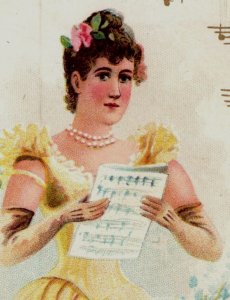 1880s A.H. Watkins Dry Goods & Carpets Lovely Lady In Yellow Sheet Music F165