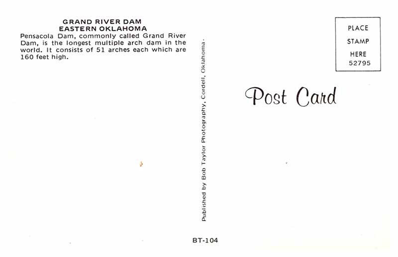 Postcard DAM SCENE Pansacola Dam Oklahoma OK AT4487
