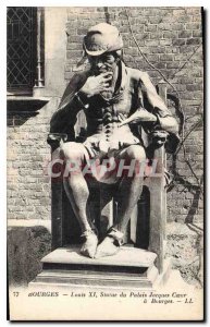 Old Postcard Bourges Louis Statue Palais Jacques Coeur in Bourges