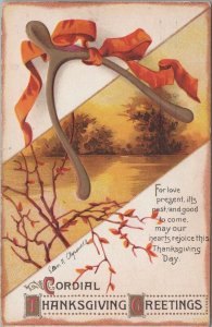 Postcard Ellen Clapsaddle Cordial Thanksgiving Greetings Wishbone