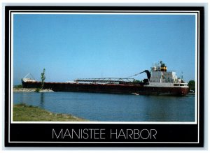 c1970's Manistee Harbor Cargo Lake Freighter Steamer Manistee MI Postcard