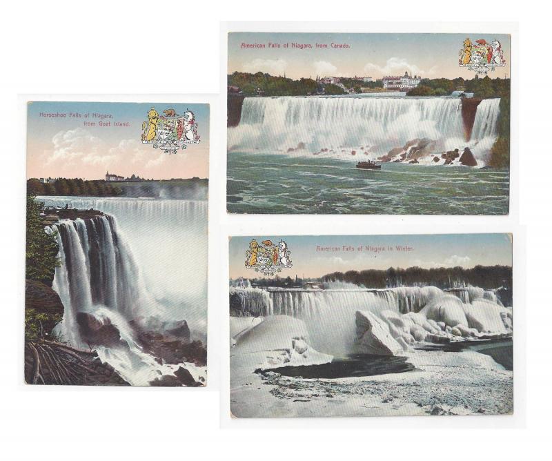 Canada Niagara Falls Lot of 3 Postcards American and Horseshoe Falls Winter