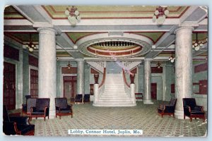 Joplin Missouri Postcard Lobby Connor Hotel Stairway Interior View 1909 Vintage