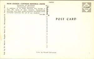 Main Lounge Coffman Memorial Union University Minnesota Minneapolis MN Postcard  