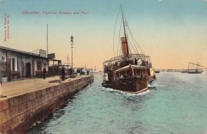 Gibraltar view of Algeciras Steamer ship and pier antique pc Z16867