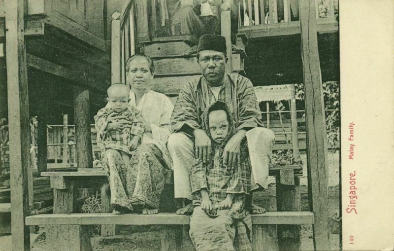 straits settlements, SINGAPORE, Native Malay Family (1910s) Postcard
