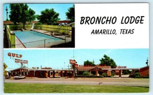 AMARILLO, Texas TX ~ Route 66 BRONCHO LODGE Roadside Pool Slide c1960s Postcard
