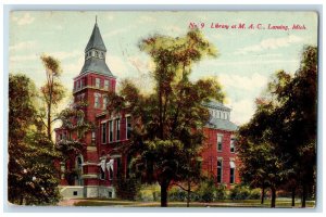 1911 No.9 Library at M.A.C Lansing Michigan MI Antique Posted Postcard