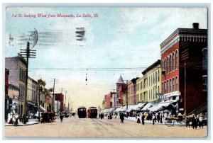 1910 1st Street From Marquette Trolley Classic Cars La Salle Illinois Postcard