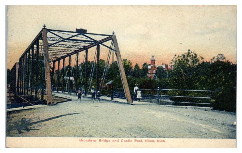 Early 1900s Broadway Bridge and Castle Rest, Niles, MI Postcard