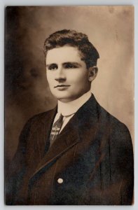 RPPC Handsome Young Gentleman Portrait Thinking He's Sexy Postcard I22