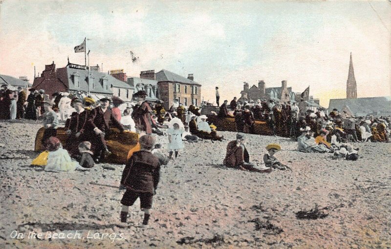 On the Beach, Largs, Scotland, early postcard, used in 1909