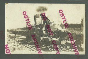 Cass Lake MINNESOTA RPPC 1910 SOO RAILROAD CONSTRUCTION Steam Shovel Soo Line RR