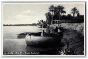 Baghdad Iraq Postcard Guffa on the River Tigris Cute Little Round Boat c1910