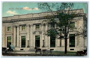 1912 Post Office Exterior Building Road Flint Michigan Vintage Antique Postcard