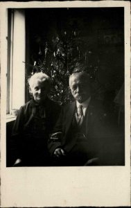 Old Couple & Christmas Tree 1929 Germany Real Photo Postcard