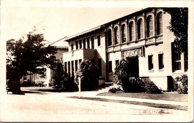  Real Photo Postcard Theodore Roosevelt School in Long Beach, California