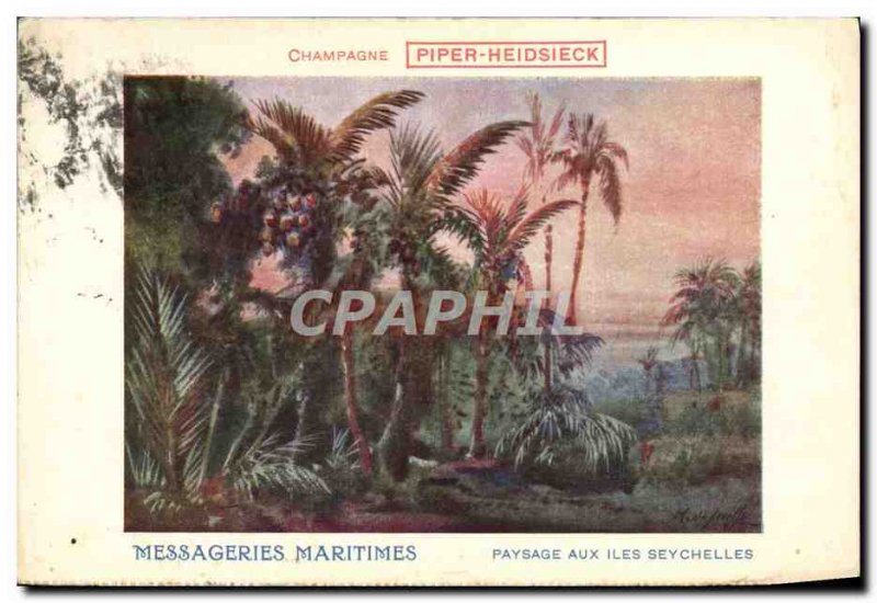 Old Postcard Boat Ship couriers Maritime Landscape Seychelles islands