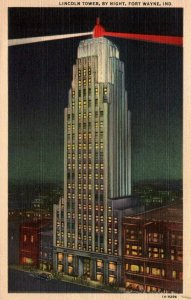 Fort Wayne Indiana IN Lincoln Tower Night View Vintage Postcard 