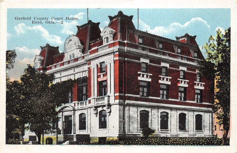 Enid Oklahoma~Garfield County Court House~1920s Postcard