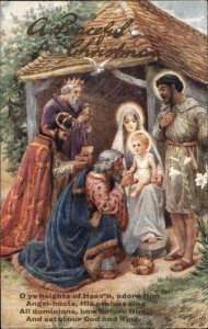 Tuck Sacred Art Christmas Mary Jesus Brown Wiseman c1910 Vintage Postcard