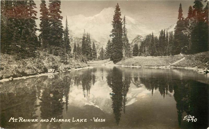 RPPC Postcard Mt. Rainier & Mirror Lake WA Ellis Photo 490 King County Unposted