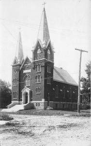 Mapleton Minnesota~Ev Lutheran Church~Double Steeple~1919 RPPC Postcard