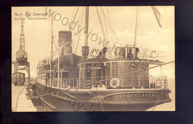 f2292 - British Ferry - Duke of Clarence (Hull Boat) at Zeebrugge - postcard