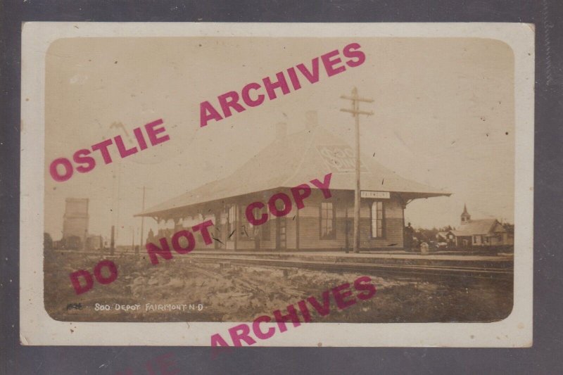 Fairmount NORTH DAKOTA RPPC 1910 DEPOT Train Station SOO LINE RAILROAD SE ND