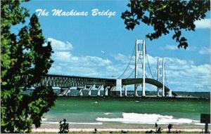 Mackinac Bridge view through trees, Michigan