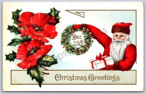 K50/ Santa Claus Merry Christmas Love Holiday Postcard c1910 Wreath 85