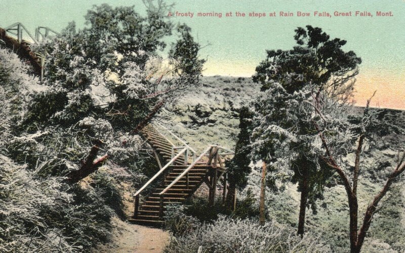 Vintage Postcard 1910's Frosty Morning at Rain Bow Falls Great Falls Montana