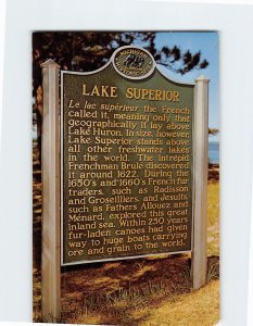 Postcard Marker at a roadside park Lake Superior Historical Site Michigan USA
