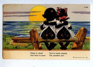 206809 African American Nude Kids SUNSET Vintage Colorful PC