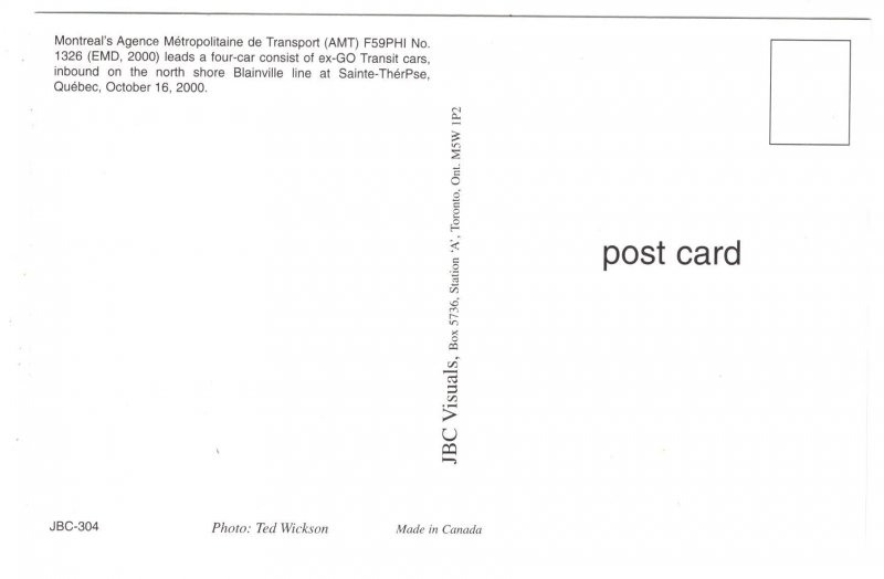 Montreal Transport Railway Train, Sainte TherPse Quebec 2000